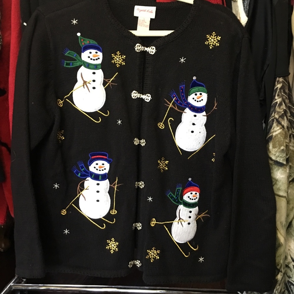 Snowmen Skiing Embroidered Embellished Cardigan